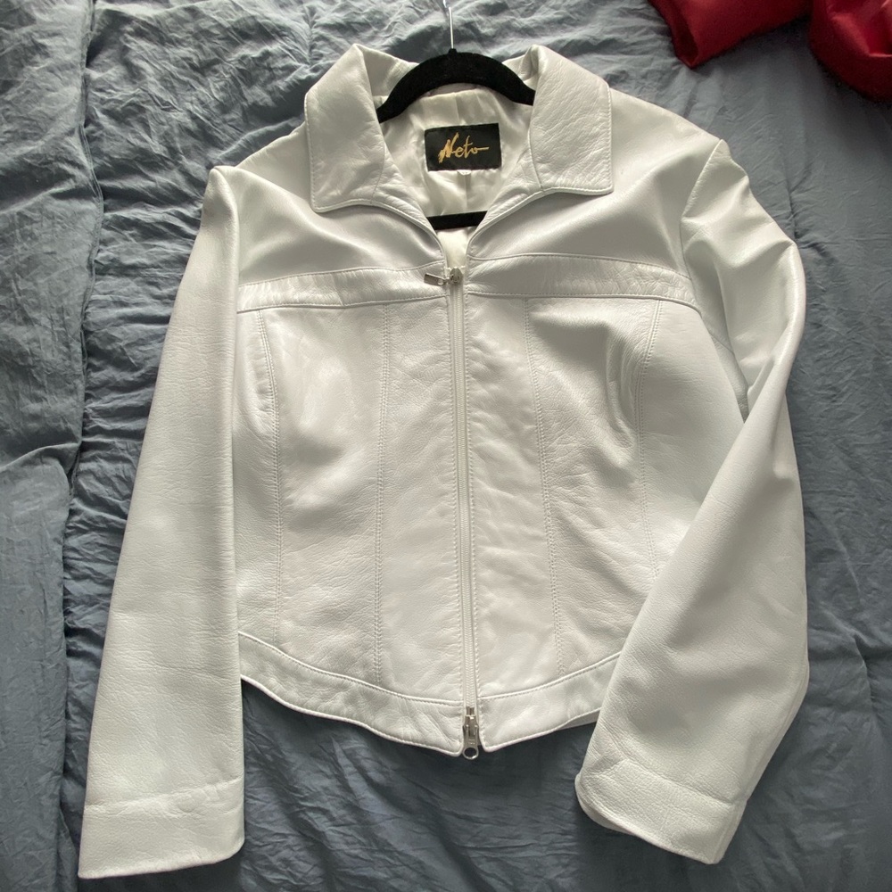 Neto White Leather Jacket